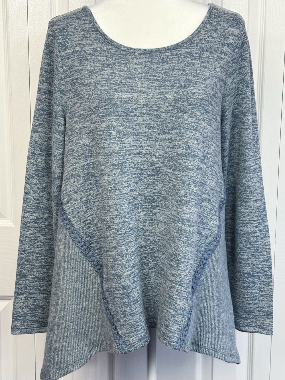NWT Cable & Gauge Smokey Blue Soft Knit Crochet Lace A-Line Top Large